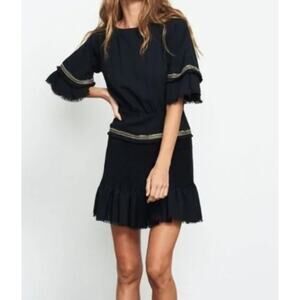 Stevie May The Card Players Mini Dress Black Gold Sequin Boho Fringe Size Medium